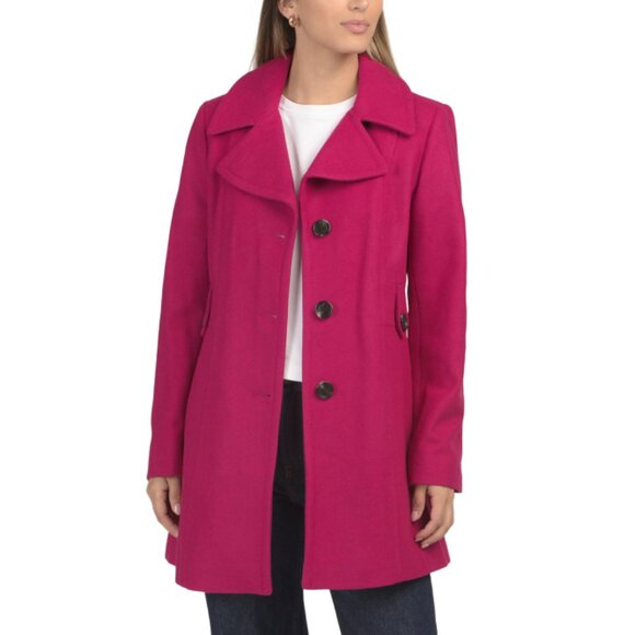ANNE KLEIN Pink Wool Blend Peacoat With Side Tabs - Picture 1 of 2